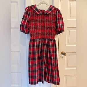 Ivy City Plaid Smocked Holiday Dress with Peter Pan Collar